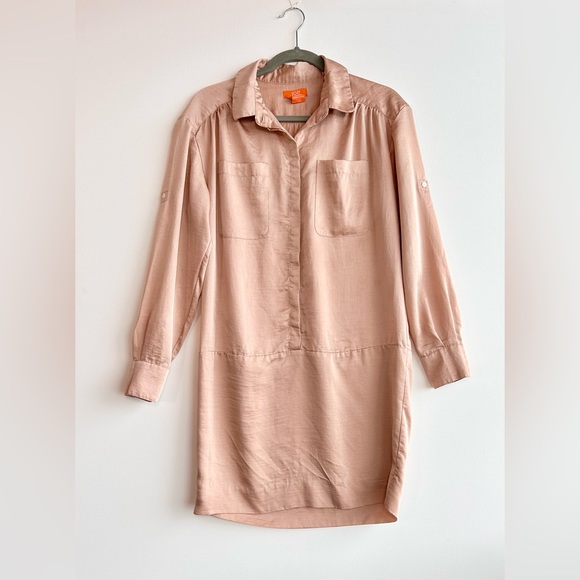 Pink champagne satin blouse dress, small - Picture 1 of 3